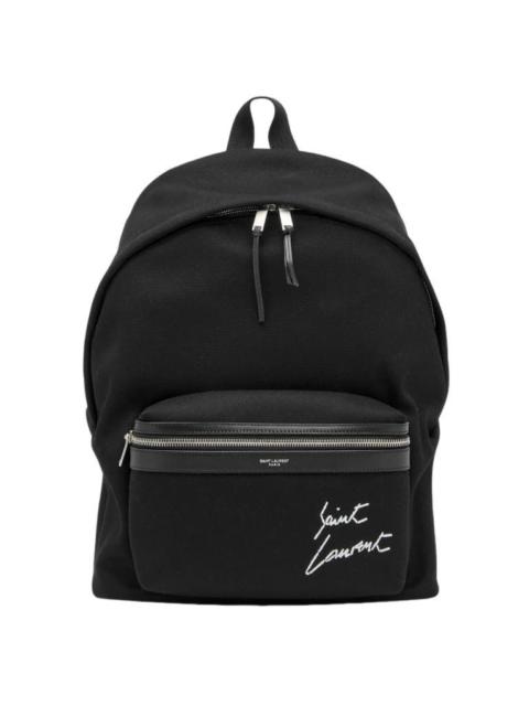 SAINT LAURENT Saint Laurent City $1450 Embroidered Black Canvas Backpack N