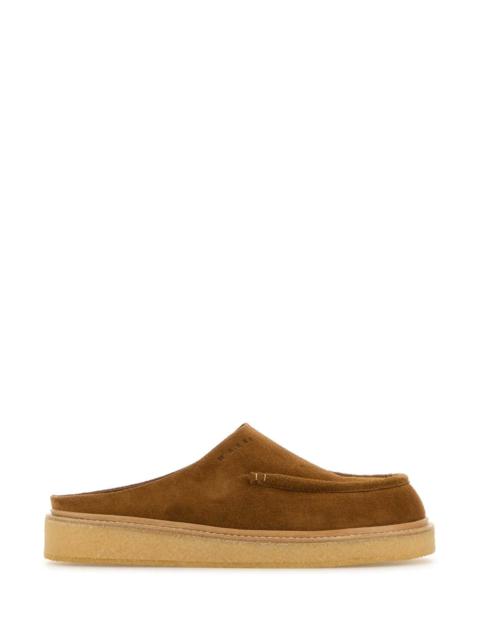 Marni Men Camel Suede Slippers