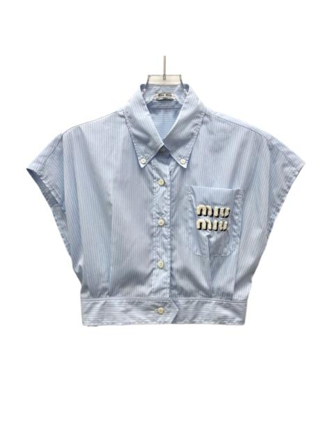 Miu Miu Miu Miu Light Blue Logo Cotton Single-Breasted Short Sleeve Shirt
