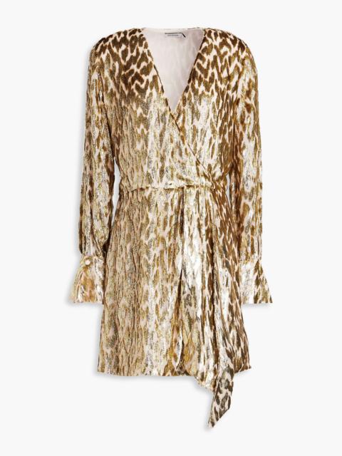 SIMKHAI Camryn wrap-effect metallic fil coupé Lurex and silk-blend mini dress