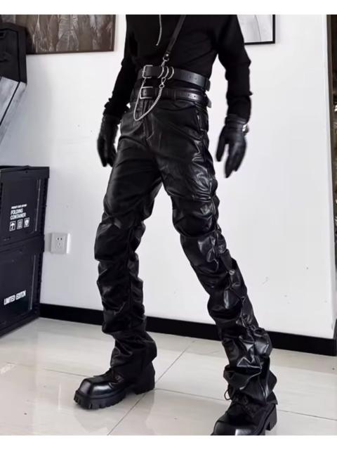 Other Designers Vintage - Black Faux Leather Wide Leg Stacked Jeans, Opium Jeans