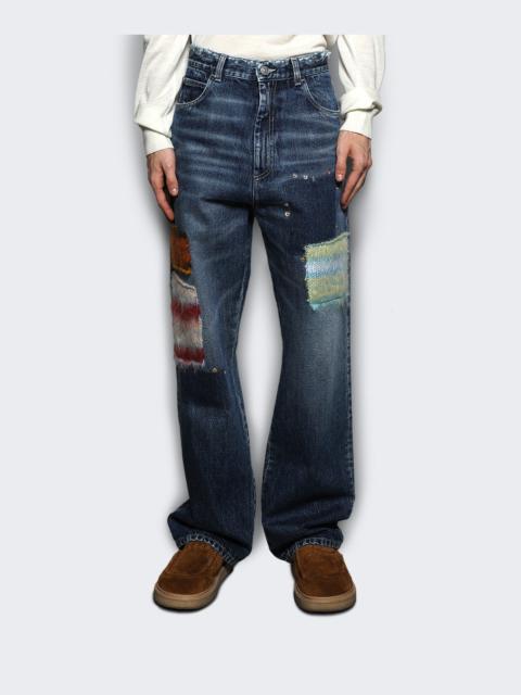 Marni Denim Patch Straight Leg Jeans Blue