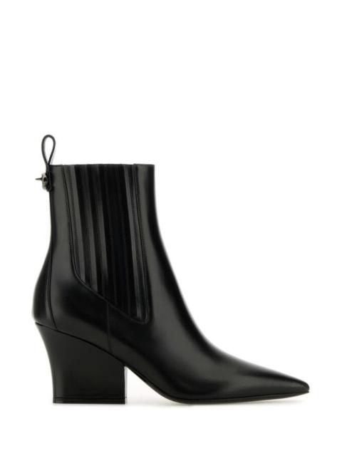 Valentino Garavani Woman Black Leather Vlogo Lockette Ankle Boots