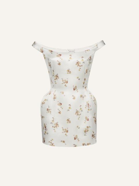 MAGDA BUTRYM Off-shoulder hip pad midi dress in cream print