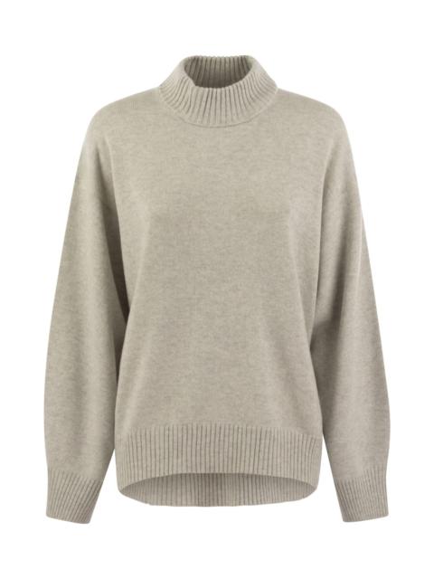 Cashmere Chimney Neck Sweater With Shiny Cuff Details