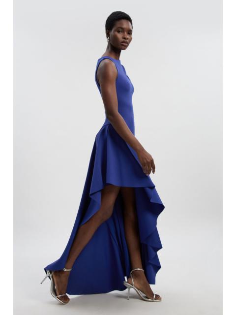 KAREN MILLEN Petite Scuba Drama Ruffle Hem Woven Maxi Dress