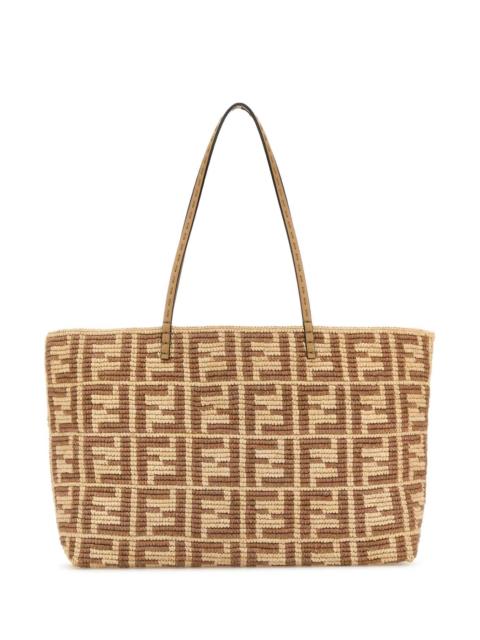 FENDI Fendi Women Embroidered Straw Large Roll Shopping Bag
