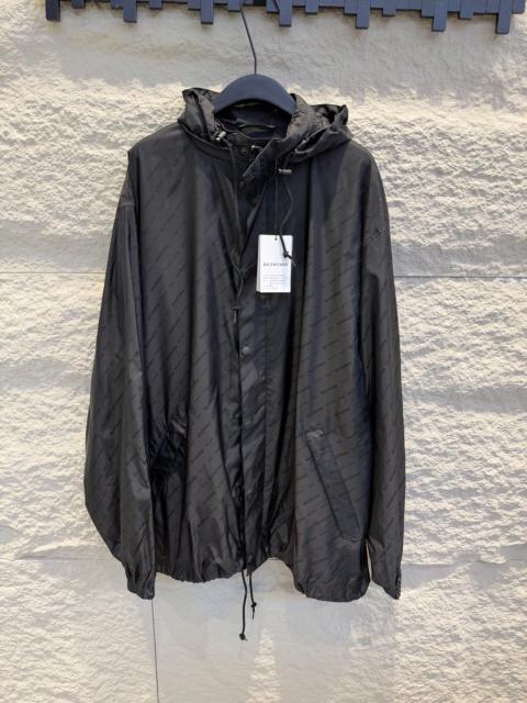 BALENCIAGA Balenciaga Black Nylon Logo Print Hooded Jacket