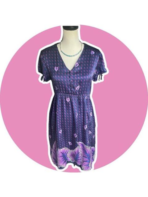 Other Designers Bilingual Womens 100% Silk Purple Floral Print Dress Boho Short Sleeve 8 M