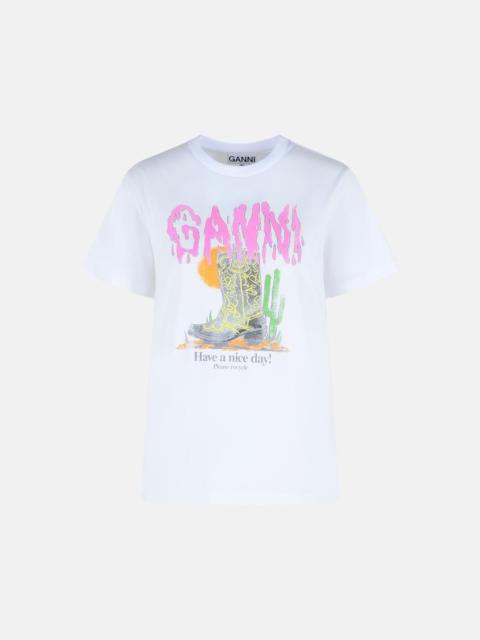 GANNI WHITE COTTON T-SHIRT