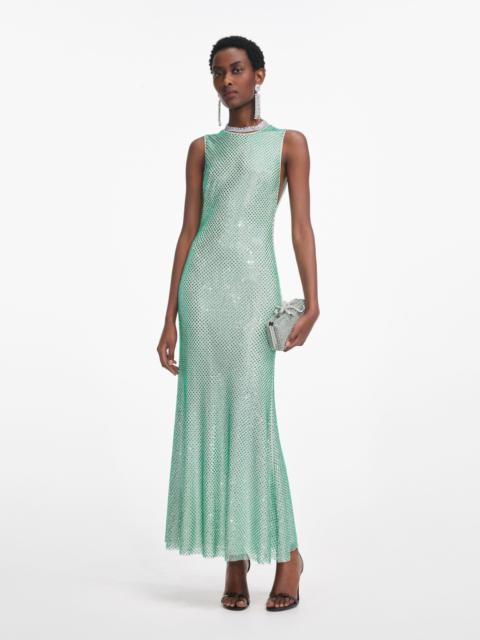 self-portrait Mint Rhinestone Mesh Midi Dress