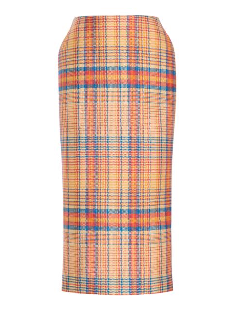 BRANDON MAXWELL The Mercer  Bonded Wool-Silk Mikado Pencil Midi Skirt plaid