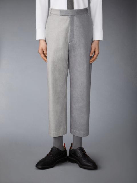 Washed Denim Contrast Topstitching Unconstructed Straight Leg Trousers