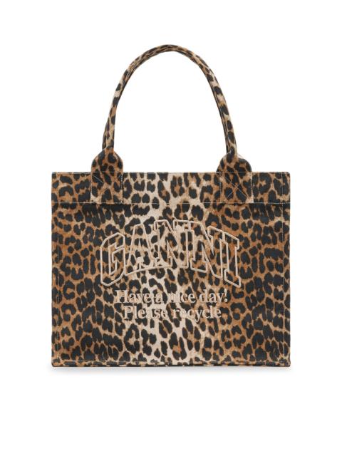 GANNI LEOPARD CANVAS TOTE BAG