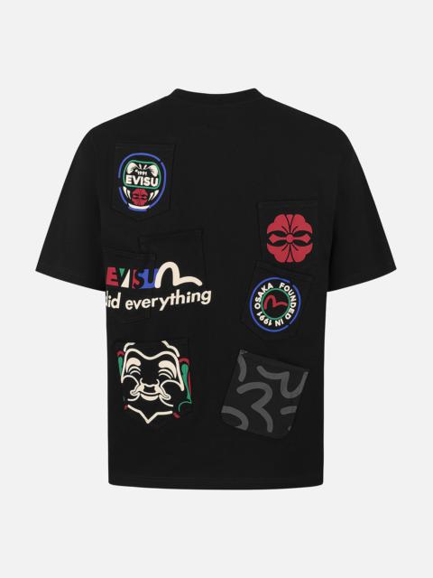 EVISU Multi-Pocket and Multi-Print Detail Relax Fit T-Shirt
