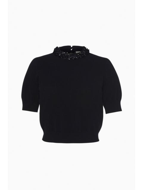 ULLA JOHNSON Liv Embroidered Cashmere Short Sleeve Knit