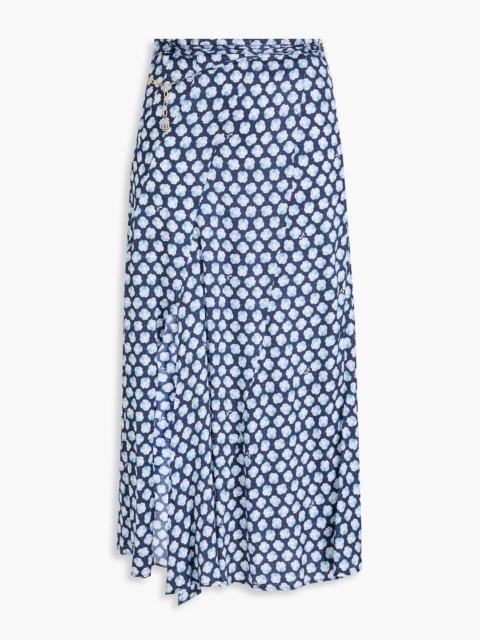 maje Printed satin midi skirt