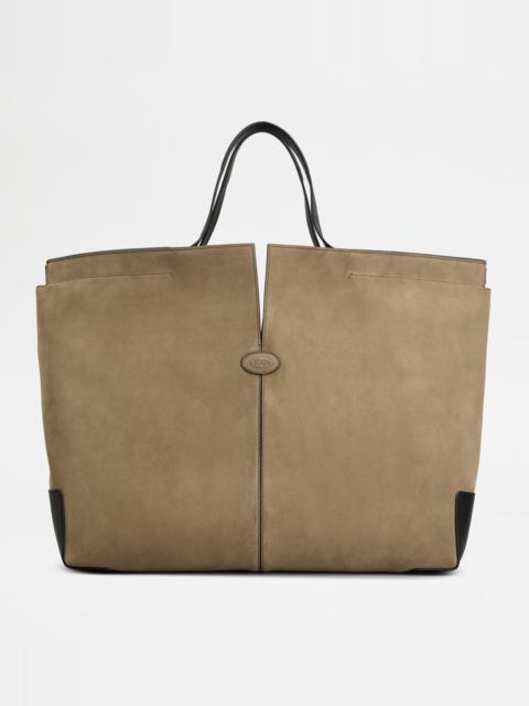 Tod's TOD'S DI BAG FOLIO IN LEATHER MAXI - BLACK, BEIGE