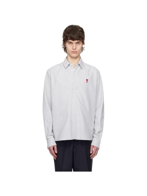 AMI Paris Blue & White Cotton Button-Down Ami de Coeur Shirt