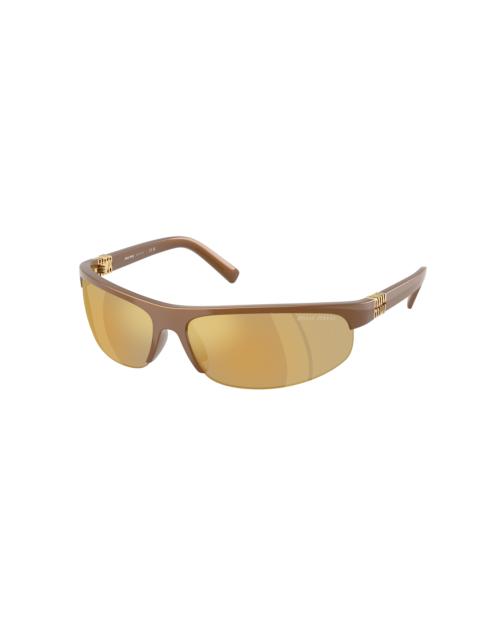 Miu Miu Miu Miu Brown Mirror Gold Wrap Ladies Sunglasses MU A02S 16Y8G1 70