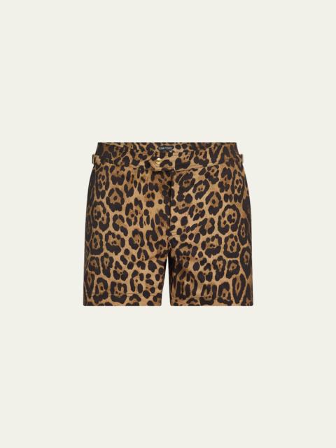 Men's Slim Fit Leopard-Print Swim Shorts