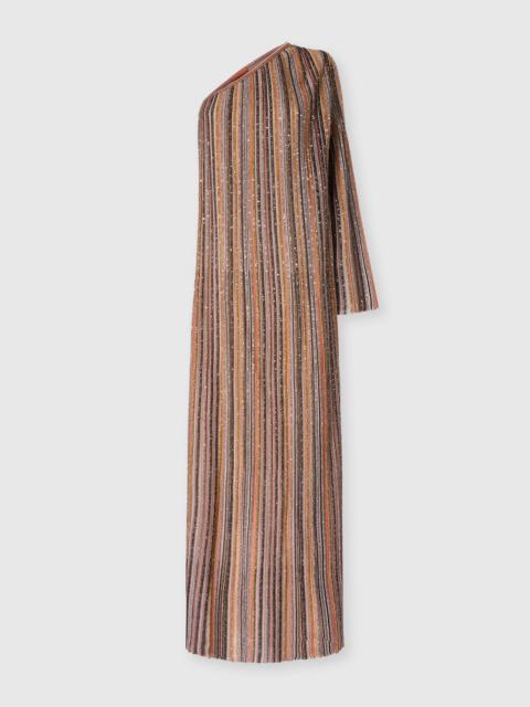 Missoni Ribbed One-Shoulder Viscose Lamé Gown