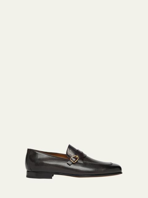 TOM FORD Men's Gigi Grained Leather Twisted Buckle Loafers