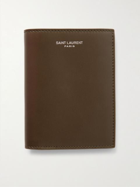 SAINT LAURENT Logo-Print Leather Bifold Wallet Dark green