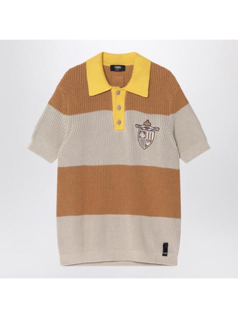 FENDI Fendi Knitted Cotton Polo Shirt With Sand And Beige Stripes Men