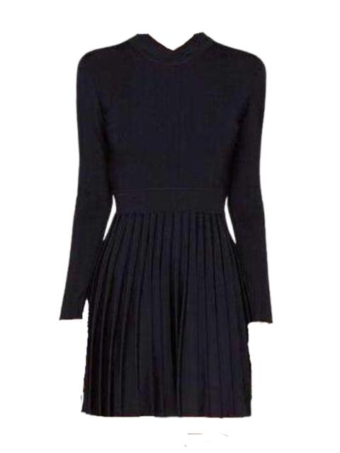 Black Ribbed Stretch Knit Mini Dress