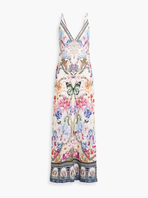 CAMILLA Crystal-embellished printed linen maxi dress