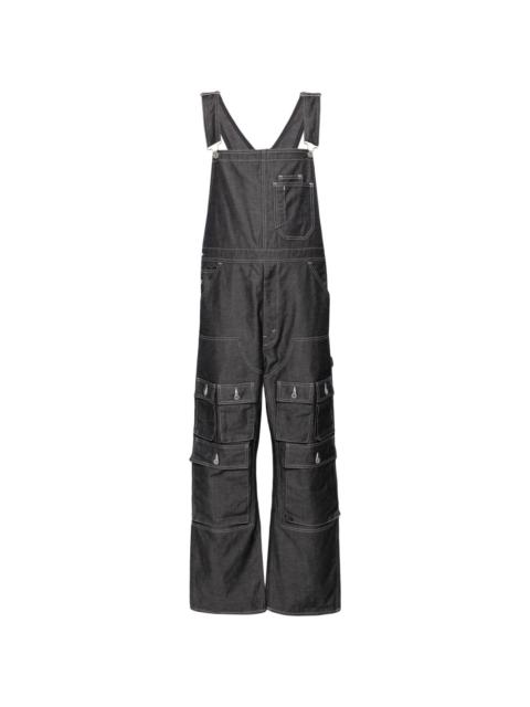 cargo-pockets denim overalls