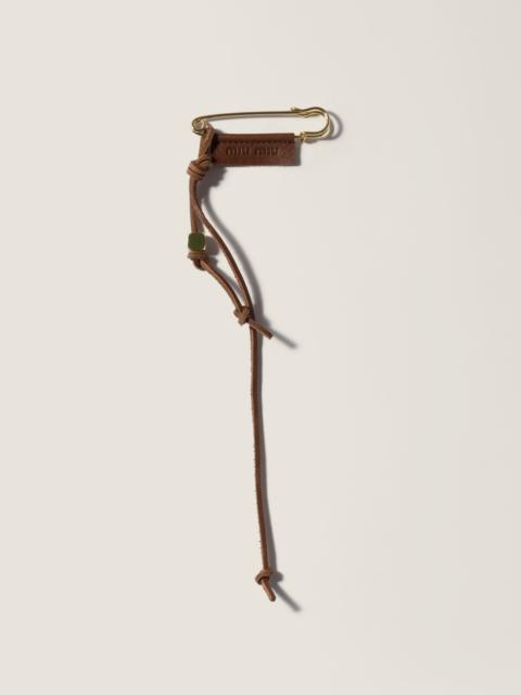 Miu Miu Metal and leather safety pin brooch