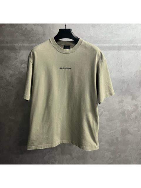 BALENCIAGA Balenciaga Khaki Solid-Color Short-Sleeve T-Shirt with Logo Lettering Print