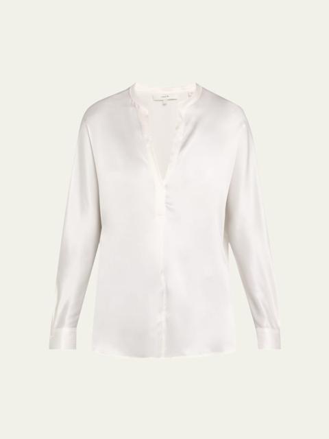 Vince Silk Band-Collar Blouse