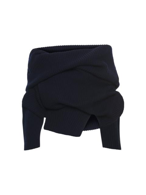 A.W.A.K.E. MODE Off-The-Shoulder Knit Sweater navy
