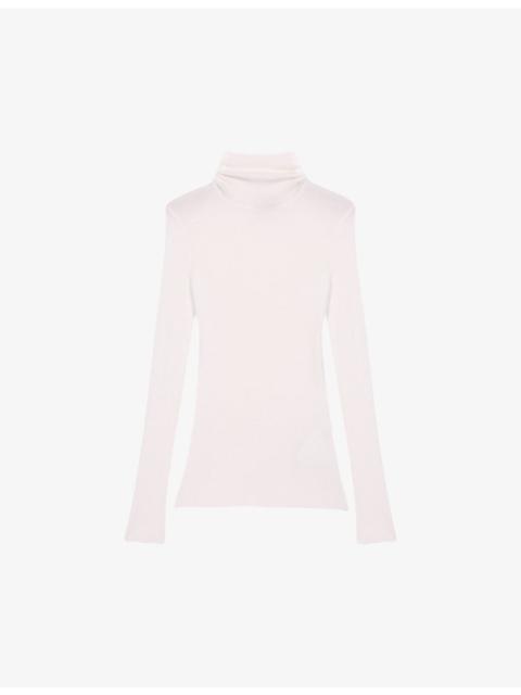 maje Roll-neck slim-fit wool and silk-blend jumper