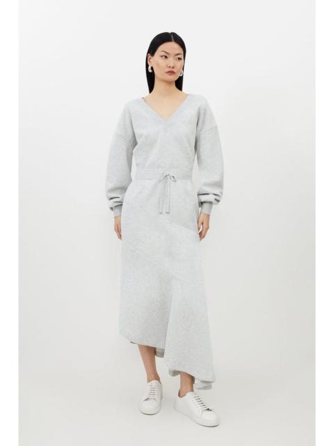 KAREN MILLEN Fleece Cotton Jersey Waterfall Hem Maxi Skirt