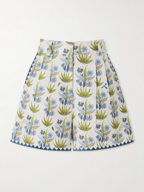 EMPORIO SIRENUSE Beatrice Celestine Pleated Floral-print Linen And Cotton-blend Shorts