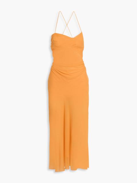 THE SEI Diaphanous ruched silk-chiffon midi dress