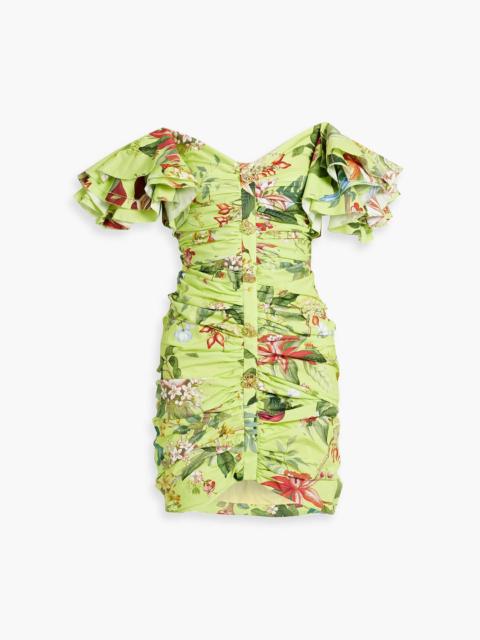 Oscar de la Renta Ruffled floral-print cotton-blend poplin mini dress