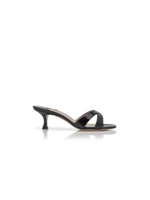 Manolo Blahnik Black Patent Leather Open Toe Mules