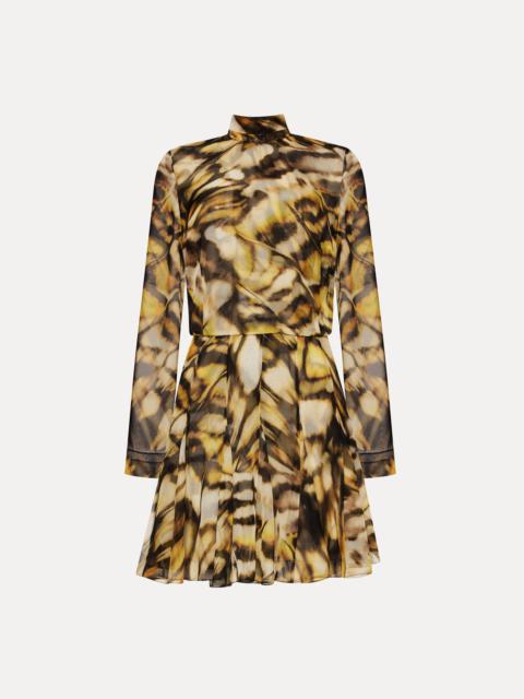 Oscar de la Renta ABSTRACT BUTTERFLY SILK CHIFFON DRESS