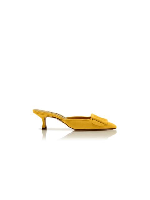 Manolo Blahnik Yellow Suede Buckle Mules