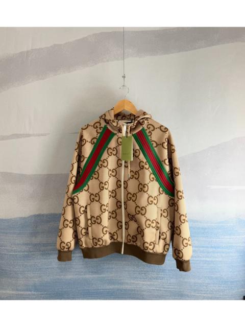 GUCCI Gucci Brown Striped Panel All-Over Print Zip-Up Hooded Jacket
