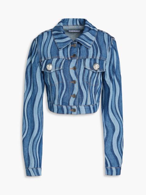 AREA Cropped printed denim jacket