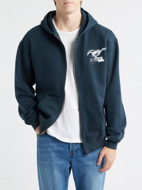 One Of These Days ONE OF THESE DAYS Ford Mustang Cotton Graphic Zip-Up Hoodie in Washed Black at Nordstrom