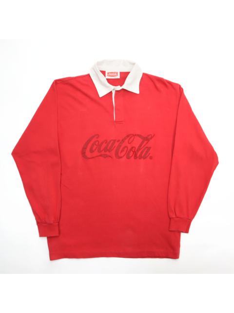 Other Designers Vintage 90s COCA-COLA Rugby Shirt Long Sleeve Polo Shirt Pullover Jumper Big Logo Size Large
