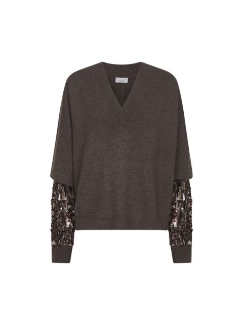 Brunello Cucinelli Brunello Cucinelli Women Brown Cashmere Embroidered Sweater<Br/>