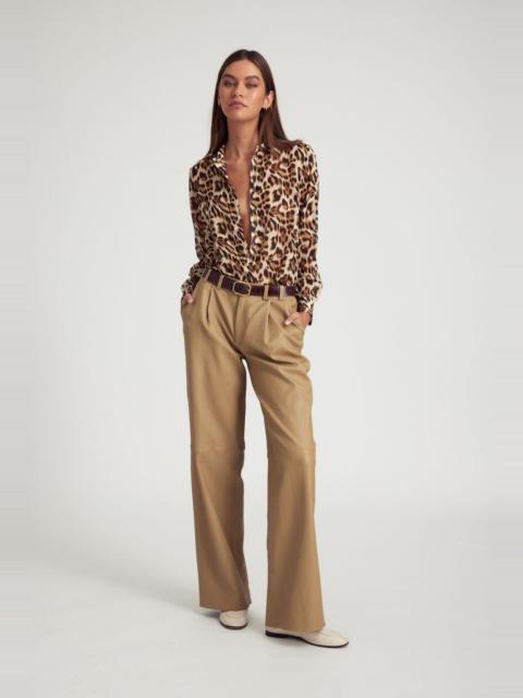 SPRWMN KHAKI LEATHER PLEATED TROUSERS